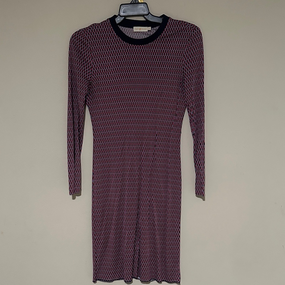Tory Burch Purple Geometric Long Sleeve Dress